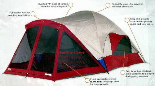 Ridgeway By Kelty Highlander Family Dome with Screen Porch up to 8 Person Tent