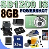 Canon PowerShot SD1200IS 10MP Digital Camera w/3x Optical Image Stabilized Zoom (Green) 8GB BP6L Battery BigVALUEInc Accessory Saver Bundle