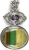 Fluorite Pendant with Faceted Amethyst and Lattice Bale - Sterling Silver