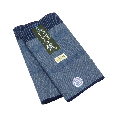 伝統工芸品 阿波正藍しじら織木綿きもの No.56 紺色 薄藍色 ストライプグラデ 反物 生地 女性 レディース