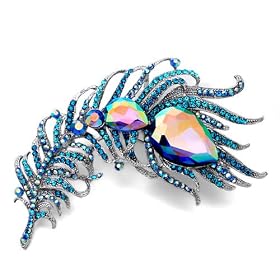 Mother's Day Jewelry Peacock Feather March Birthstone Aquamarine Crystal Color Light Drops Brooches Pins: Pugster: Jewelry