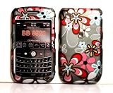 Colorful Flower Wave Rubberized Snap on Hard Skin Faceplate Cover Case for Blackberry Curve 8520 8530 + Microfiber Pouch Bag