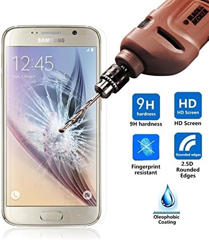 Samsung Galaxy S6 Screen Protector, iEasye [ Tempered Glass Protection ] Premium Ballistic Nano 0.33mm Tempered Glass Screen Protector, 2.5D Curved Edge Ultra Slim Guard For Samsung Galaxy S6