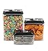 NEW! Click 'N' Lock Airtight-Seal Acrylic Square Food and Storage Containers - 3 Piece Set With Black Lids