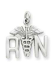 14K White Gold RN Charm Pendant 20mmx20mm