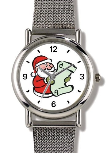 Santa Claus with List Christmas Theme - WATCHBUDDY® ELITE Chrome-Plated Metal Alloy Watch with Metal Mesh Strap-Size-Large ( Men's Size or Jumbo Women's Size )