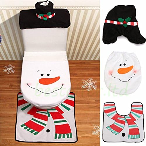 Christmas Decorations Happy Santa Toilet Seat Cover &amp; Rug Bathroom Set Snowman