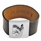 Playboy Bracelet Black Leather Pave Crystal Bunny Logo Authentic Licensed CPBB1113