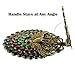 Ivenf Vintage Metal Oval Make-Up Hand/Table Mirror, Peacock Spread Tail, Green