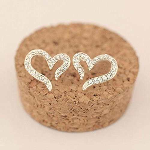 Pair of 925 Sterling Silver Plated Crystal Rhinestone Heart Love Design Ear Stud Earrings