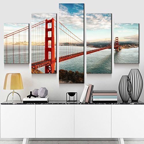 5 Panel Large Size Golden Gate Bridge Oil Painting Printing Type Canvas Wall Art Home Decor For Bed Room Living Room Framed Ready To Hang EMS(6-8 Working Day) XY-SE07