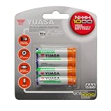 Yuasa - 4 Pack 1000mAh AAA NiMH Rechargeable Batteries with FREE Battery Case