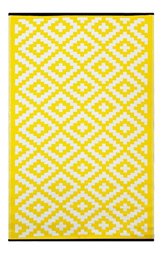 Green Decore Lightweight Outdoor Reversible Plastic Rug, Nirvana, Yellow/White