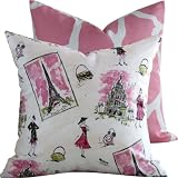From Paris with Love Collection - Waverly Designer 18" Square Boutique Throw Pillow Cover - Parisian/French Fashion with Giraffe Print - Bubble Gum Pink, Black, Lime and Ivory - 1 Pillow Cover