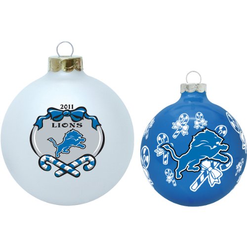 Topperscot Detroit Lions Round Glass Ornament - 2 Pack