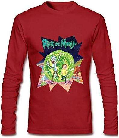 LCTS Men's Cool Rick And Morty Funny Cartoon Long Sleeve T-shirt Red L