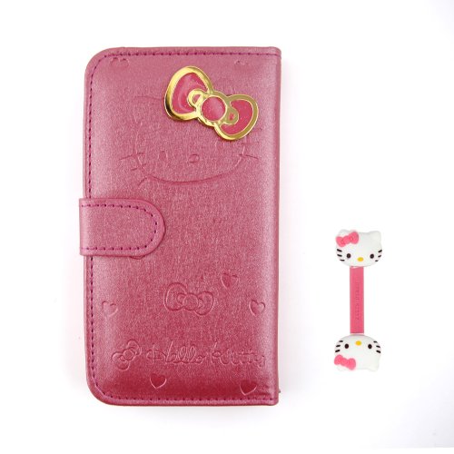 Euclid+- Rose Red Hello Kitty with Bow Knot Style Leather Case Cover for Samsung Galaxy S5 with Hello Kitty Style Cable Tie