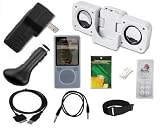 10 items Premium Accessory Bundle Combo for Microsoft Zune 4GB / 8GB / 16GB Series MP3 Player: Clear/White Silicone Skin Case Cover, USB 2in1 Data Sync Cable, Universal USB Car Charger, Universal USB Wall / Travel / AC Adapter Charger, 3.5mm Auxiliary Cable, Belt Clip, Armband, Earbud Caps (come with 3 different sizes), Portable Foldable Speaker Dock, and a Screen Protector with cleaning cloth