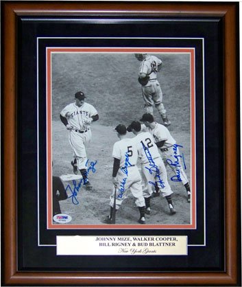 Buy Johnny Mize, Walker Cooper, Bill Rigney & Bud Blattner Autographed 8x10 Framed Photo- New York... by Sports Memorabilia LLC