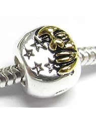 Queenberry 14K Gold 925 Sterling Silver Moon Star European Style Bead Charm