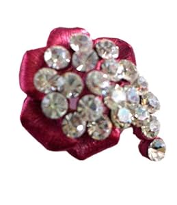 Red Flower Pin With Cubic Zirconia Gemstones - Red Powder Coated Fashion Brooch