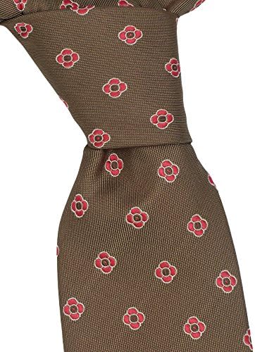 Isaia Men's Brown Red Floral Silk Skinny Neck Tie