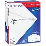 Columbian White Gummed 4 1/8 x 9 1/2 Inch Right-Hand-Window Business Envelopes 500 Count (CO175)