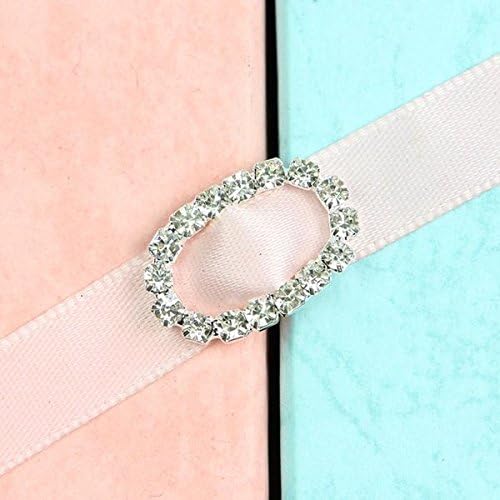 CYNDIE Hot Sale New 10 Pcs Oval Crystal Diamante Rhinestone Buckle Invitation Ribbon Slider