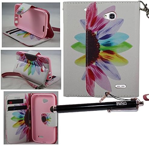 2-in-1 Bundle Combo SOGA® Magnetic Flip PU Leather Pouch Wallet Case Cover For LG Optimus L70 with SogaWireless Stylus Pen - Colorful Sunflower [SWF123]