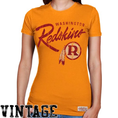 Mitchell & Ness Washington Redskins Ladies Vintage Graphic Premium T-Shirt - Gold (Small)