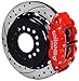 NEW WILWOOD REAR DISC BRAKE KIT, 13" DRILLED ROTORS, PARKING BRAKE ASSEMBLIES, RED 4 PISTON SUPERLITE CALIPERS, FOR REAR ENDS WITH GM 10/12 BOLT AXLE FLANGES & 2.75" OFFSET CHEVY BUICK OLDS PONTIAC