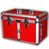 Red alligator faux grain leather cosmetic/jewelry train case