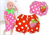 (フルーツファーム)FRUITS FARM 【FRUITS FARM】 いちご畑シリーズ☆ いちごパンツ フリル付 水玉模様 パンツ 80cm/90cm/95cm/100cm 90 ピンク