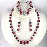 Angelic Deep Red Velvet crystal and Deep Red pearl matching wedding jewelry set