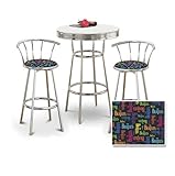 Chrome Bar Table & 2 Chrome 29" Beatles Rainbow Fabric Seat Barstools