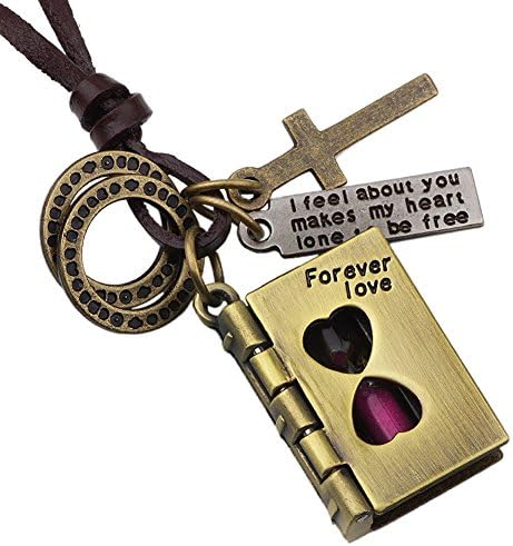 Nackiy Couples Fashion Alloy Book Hourglass Leather Pendant Necklace(Pink)