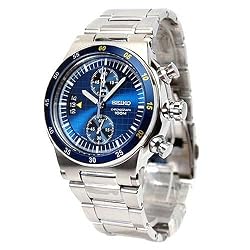 SEIKO Men's Stainless Steel Chronograph Watch with Blue Dial Model: SNN117