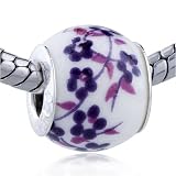 Purple Plum Blossom Flower Pattern Beads - Pandora Bead & Bracelet Compatible