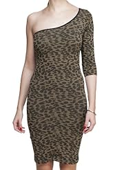 Leopard Print Polyester/Spandex One Shoulder  Dress
