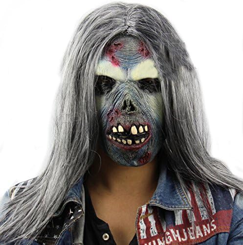 Kimi Store Terror Long Hair Zombie Latex Rubber Mask Halloween Party Masquerade Prop