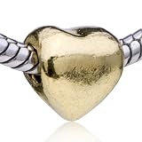 Golden Heart European Bead Fits Pandora Bead Charm Bracelets