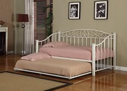 Cream White Finish Metal Twin Size Day Bed (Daybed) Frame With Metal Slats