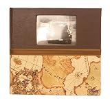 Home Essence 0388 Bookbound Photo Album, Fabric Old World Map and Faux Leather Front