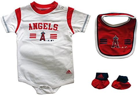 Infant Anaheim Angels 3 Piece Outfit, Onesie, Bib and Bootie, 24 Months, White, Red