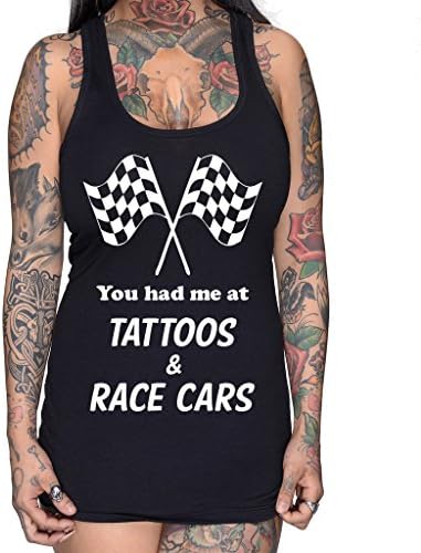 Women's Rudechix You Had Me At Tattoos And Race Cars Tank Top Black M