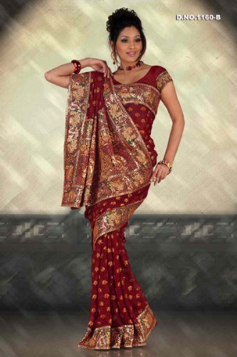 Akshara Maroon Georgette Wedding Function Sari saree