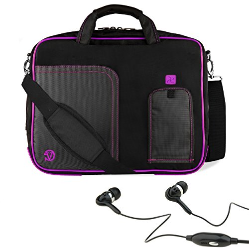 Purple VG Pindar Edition Messenger Bag Carrying Case for Nabi XD 10.1-inch Android Kids Tablet + Black Handsfree Hifi Noise Isolating Stereo Headphones with Windscreen Microphone and Soft Silicone Ear Tips