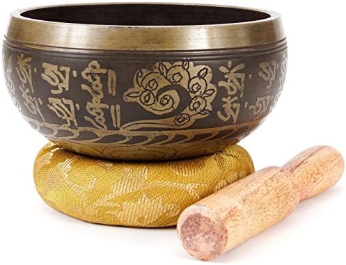 OmStore Antique Tibetan Singing Bowl Set for Yoga Meditation &amp; Heart Chakra Healing With Cushion &amp; Mallet - Sacral Buddhist 4 Inch From Nepal - Bonus Ebook - Beautiful Sound Guarantee
