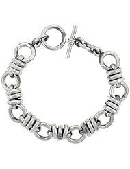 Sterling Silver Doughnut Circles Link Bracelet Toggle Clasp Handmade 1/2 inch wide, sizes 8, 8.5 & 9 inch