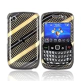 BlackBerry Curve 8520 8530 Hard Case Gold Squares BLACK